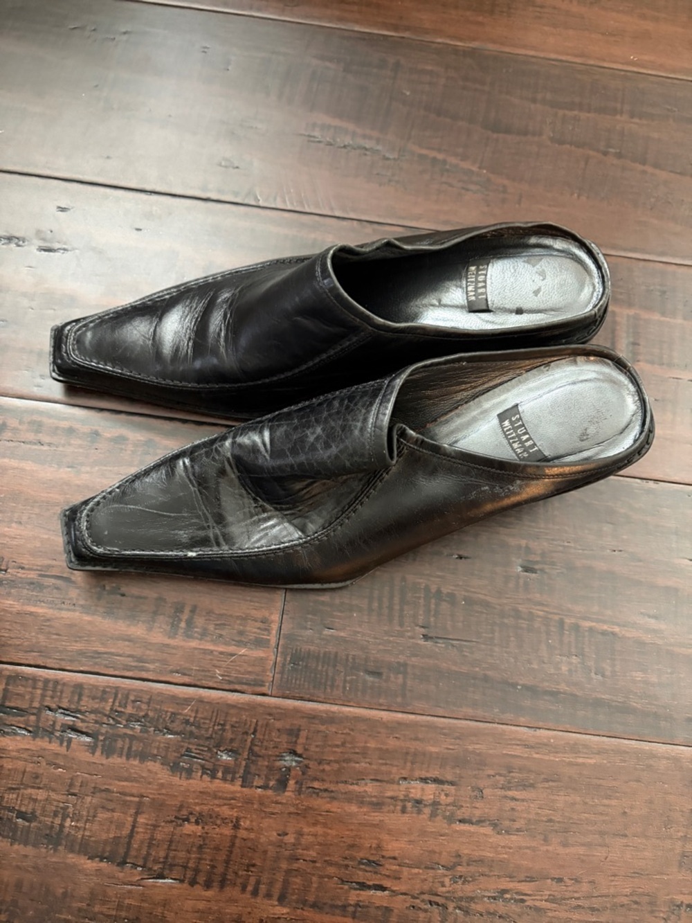 Stuart‎ Weitzman Mens Vintage Black Leather Pointed Slip On Mules A217759 - Picture 4 of 14